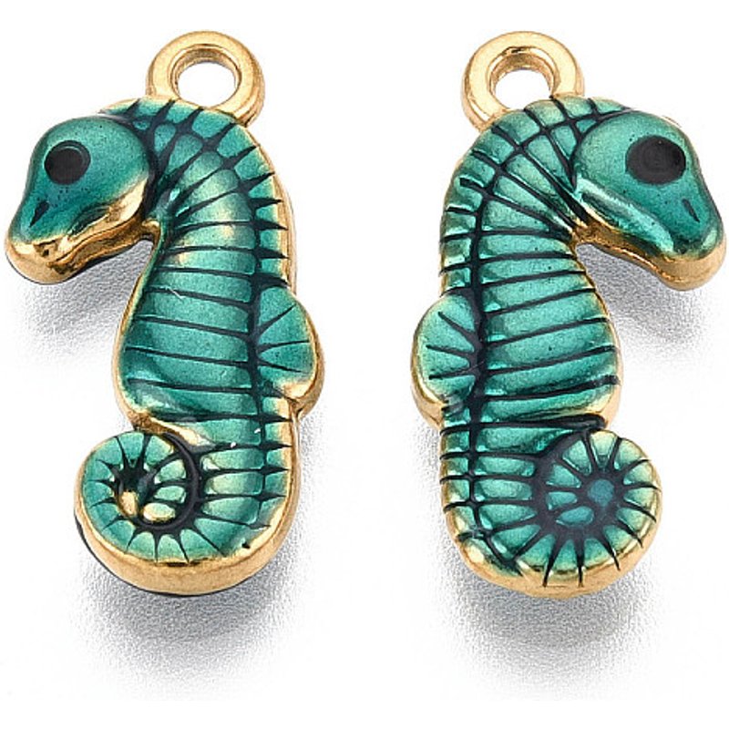 Pendentif en Acier Inoxydable 304 avec Émail, Hippocampe, Cyan Foncé — Breloques et pendentifs