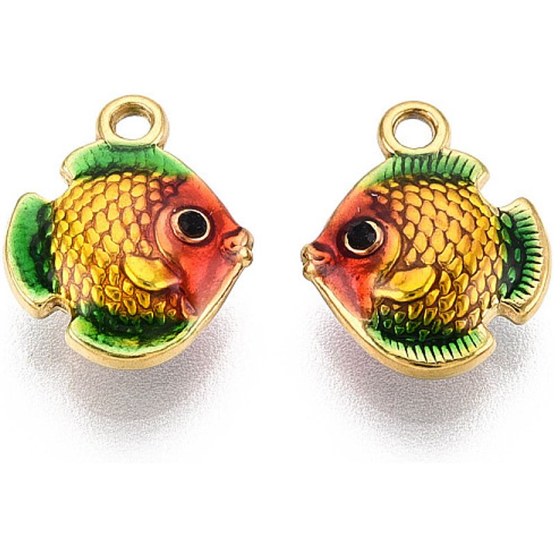 Charms en Émail en Acier Inoxydable 304, Poisson avec Rhinestone — Breloques et pendentifs
