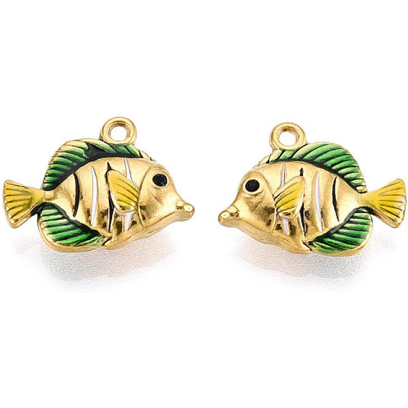 Pendentif en Acier Inoxydable 304 avec Émail, Poisson, avec Rhinestone — Breloques et pendentifs
