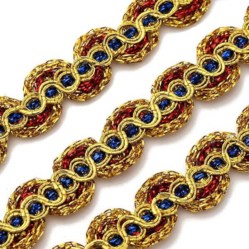 Filigree Polyester Lace Trim, Gold Wavy Trimming, 1/2 inch