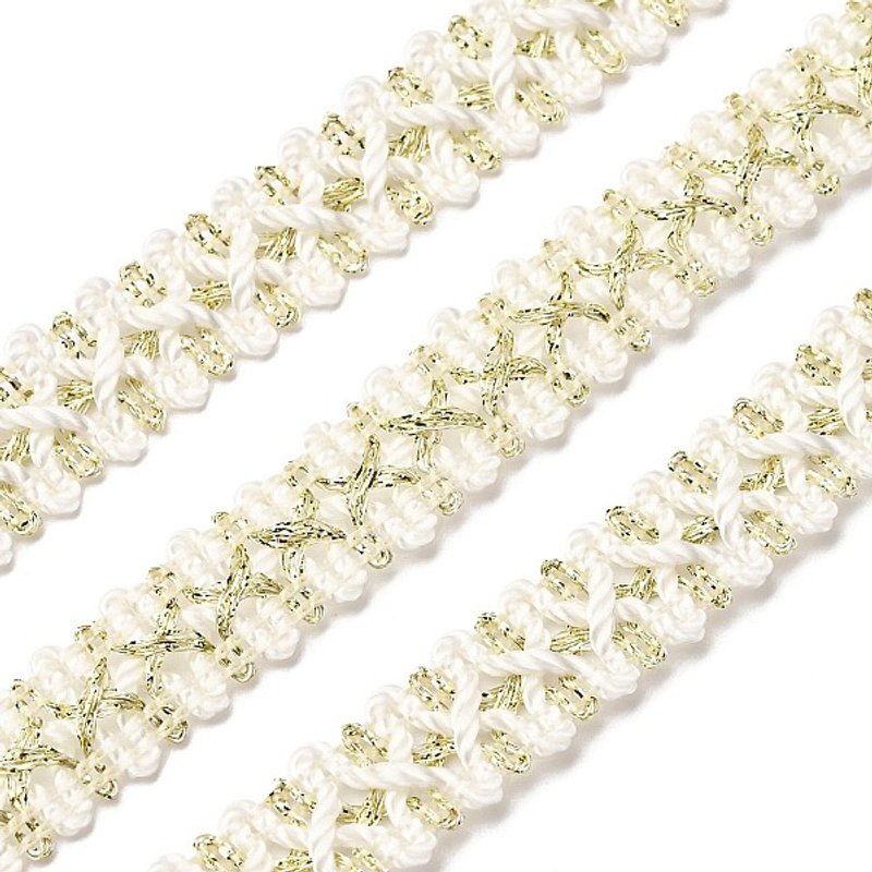 Filigree Polyester Lace Trim, Wavy Gold Trimming, 80-90 Yards