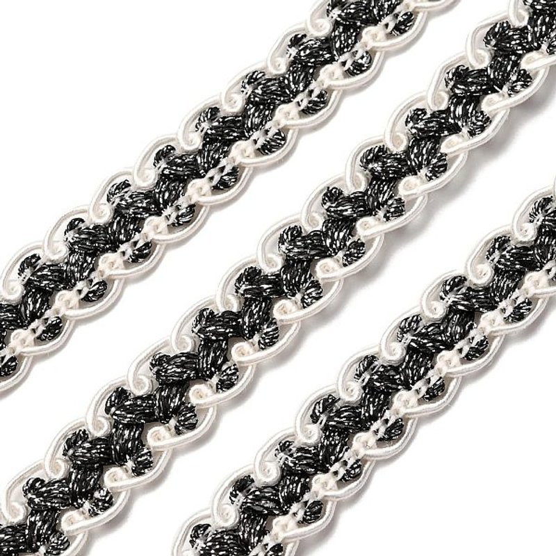 Filigree Polyester Lace Trim, Wavy Black Trimming, 1/2 inch