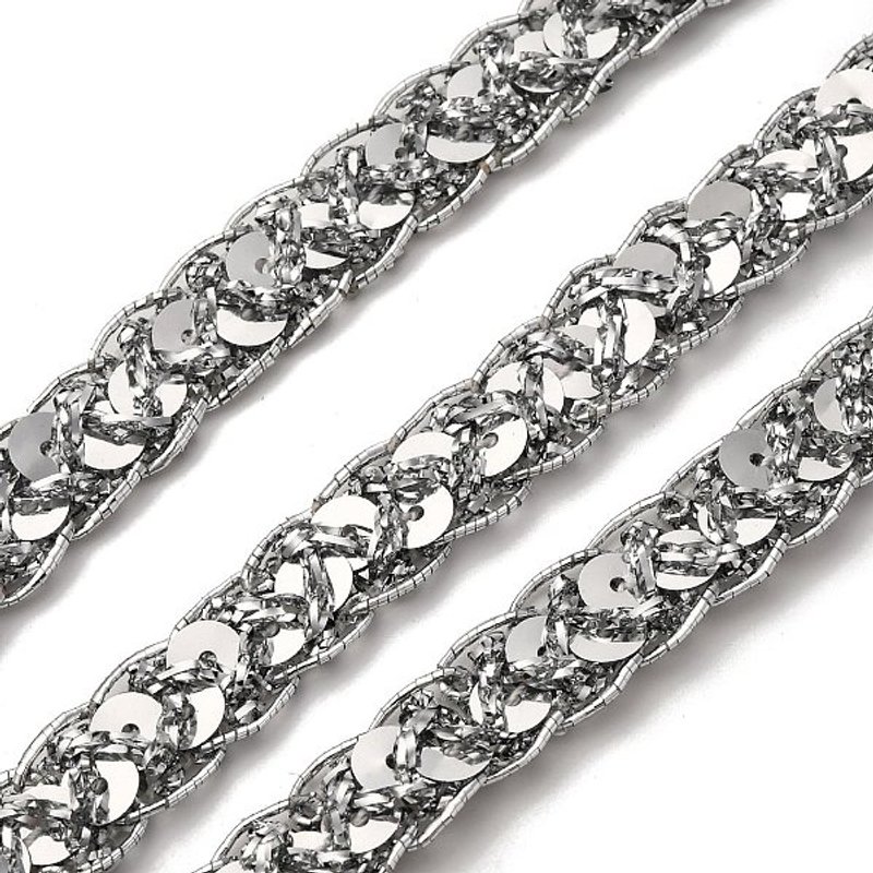 Bordure en Dentelle Glitter en Polyester Filigrane, Argent, 1/2 pouce, 80-90 verges — Chaînes, fils et cordons