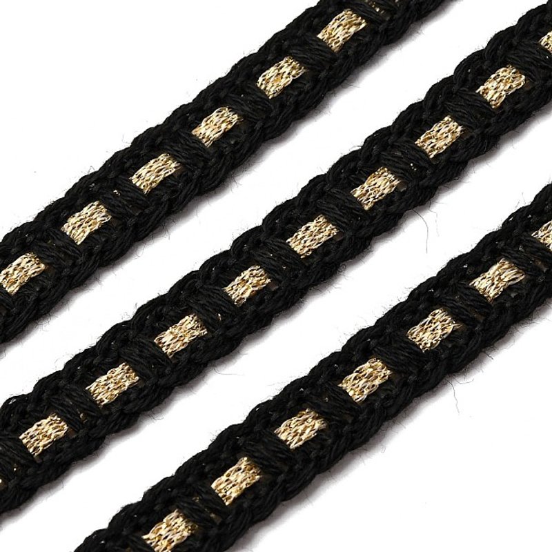 Polyester and Cotton Braided Lace Ribbon for Home Decor, Black — Chains, Wire & Cord