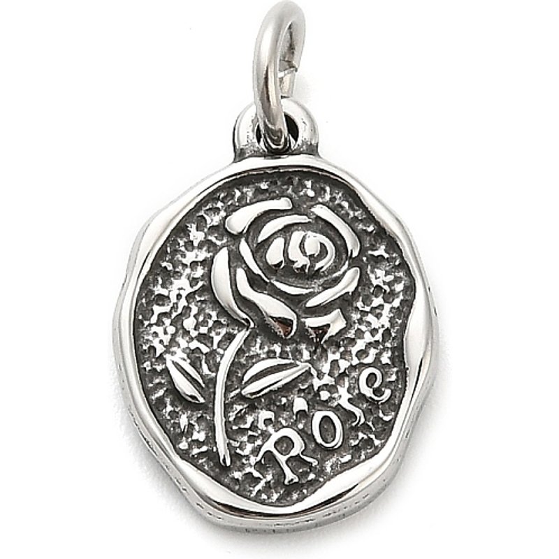 Pendentif Ovale en Acier Inoxydable 316 avec Charme Rose — Breloques et pendentifs
