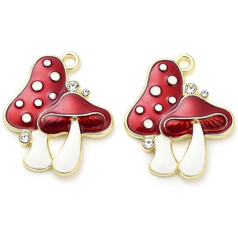 Golden Mushroom Alloy Enamel Pendant with Rhinestone