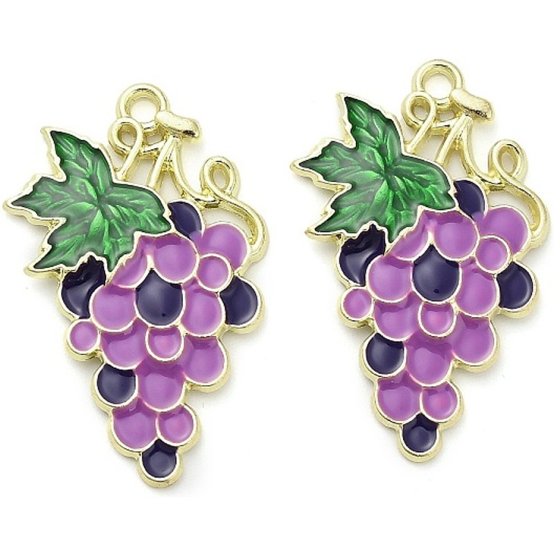 Alloy Enamel Pendant - Golden Grape 36x22.5mm — Charms & Pendants