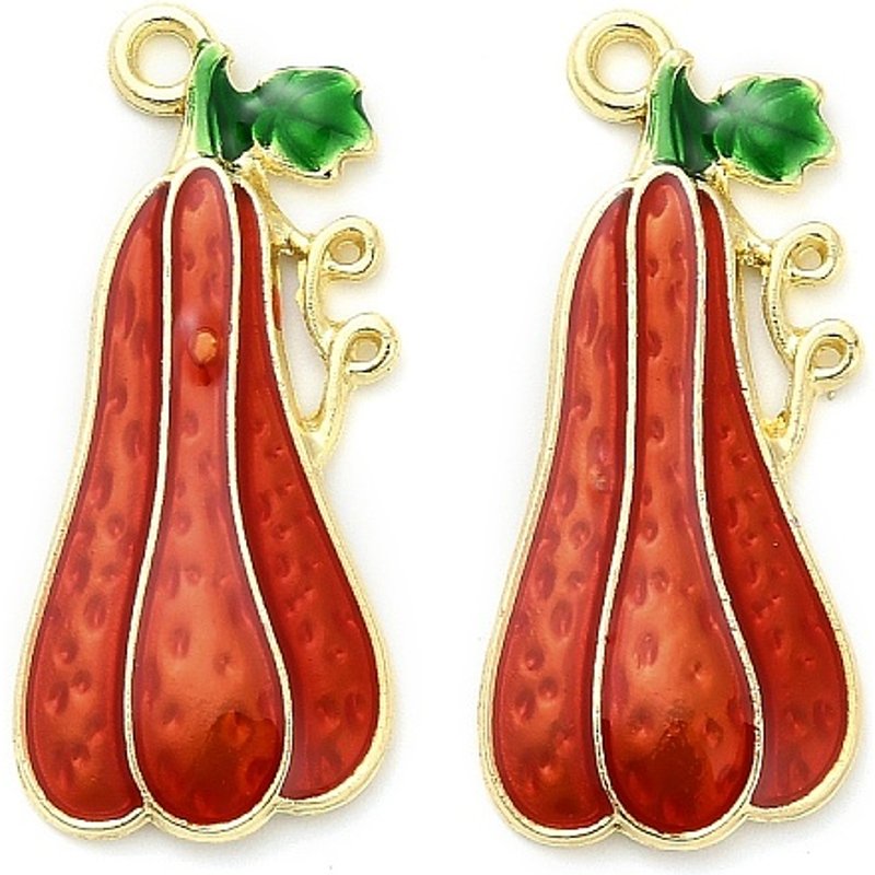 Pendentif en Émail Alliage Doré, Citrouille, 36x16.5x2.5mm — Breloques et pendentifs