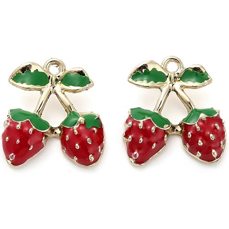 Charms en Émail Alliage, Fraise, Doré, 17.5x16.5x5mm — Breloques et pendentifs