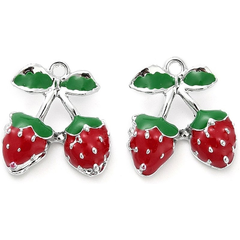 Charms en Émail Alliage, Fraises, Platine, 17.5x16.5x5mm — Breloques et pendentifs
