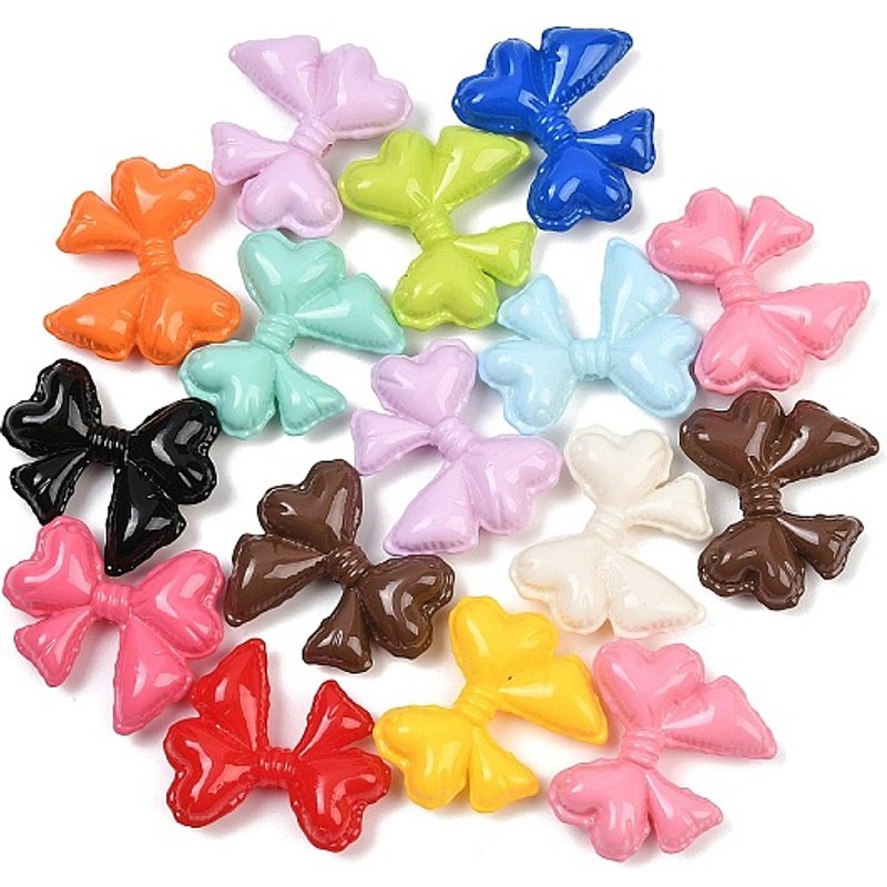 Opaque Acrylic Bowknot Beads, Mixed Colors, 28x32mm — Jewelry Beads