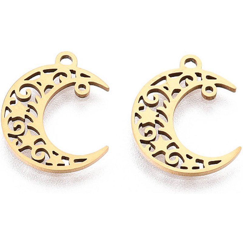 Charm en Acier Inoxydable 201 avec Plaquage en Or 18K - Lune — Breloques et pendentifs