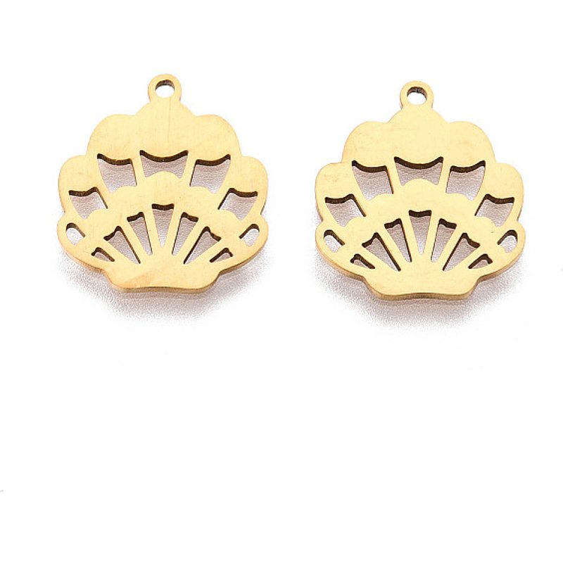 201 Stainless Steel Fan Pendant with 18K Gold Plating — Charms & Pendants