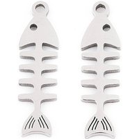 201 Stainless Steel Fishbone Pendants, Laser Cut, 19x5mm