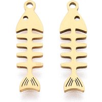 201 Stainless Steel Fishbone Pendant, 18K Gold Plated, Laser Cut