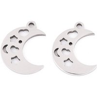 201 Stainless Steel Moon Charms, Laser Cut, 13x10mm