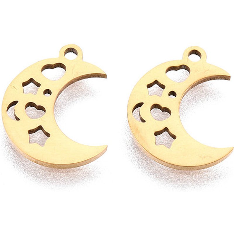 Charm en Acier Inoxydable 201 en Forme de Lune avec Plaquage en Or 18K — Breloques et pendentifs