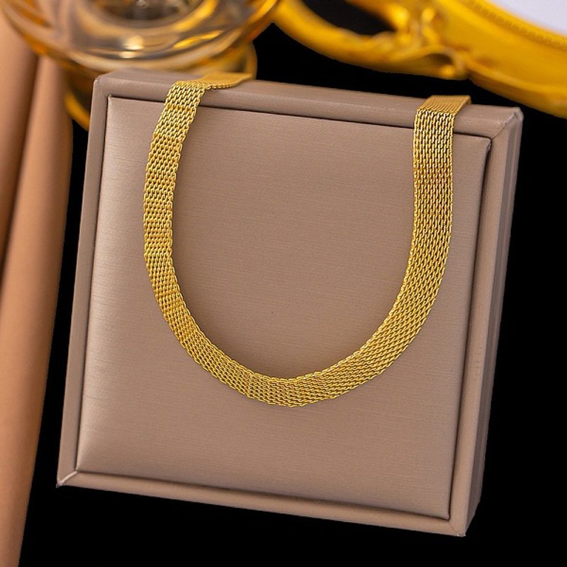 Collier en chaîne maillée en acier inoxydable 8MM pour femmes, doré — Collier pendentif