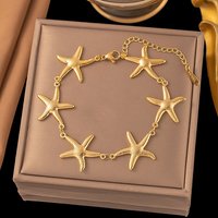 Bracelet en Acier Inoxydable 304 avec Liens en Étoile de Mer pour Femmes, Doré