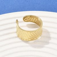 304 Stainless Steel Cuff Rings with 18K Gold Plating, 11mm