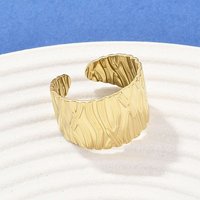 304 Stainless Steel Cuff Rings with 18K Gold Plating, 14mm
