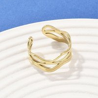 304 Stainless Steel Cuff Rings with 18K Gold Plating, 10mm