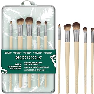 EcoTools Daily Defined Eye Makeup Brush Kit, 1 Count, 6 Piece Set, 5 Brushes and Storage Case