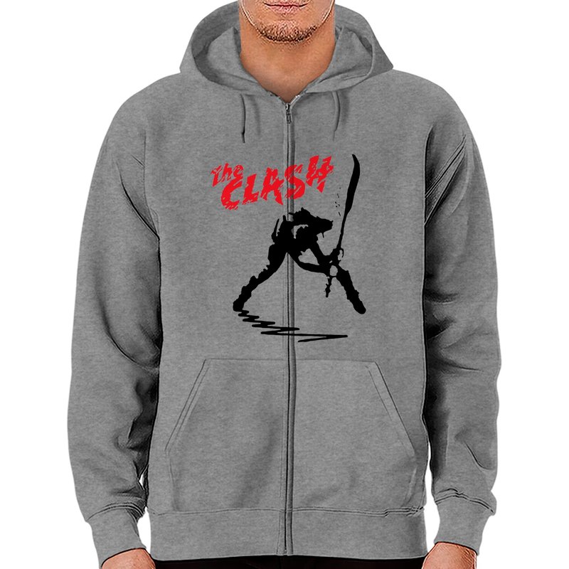 Sweat à capuche zippé The Clash pour unisexe en rouge — Sweats à capuche pour hommes