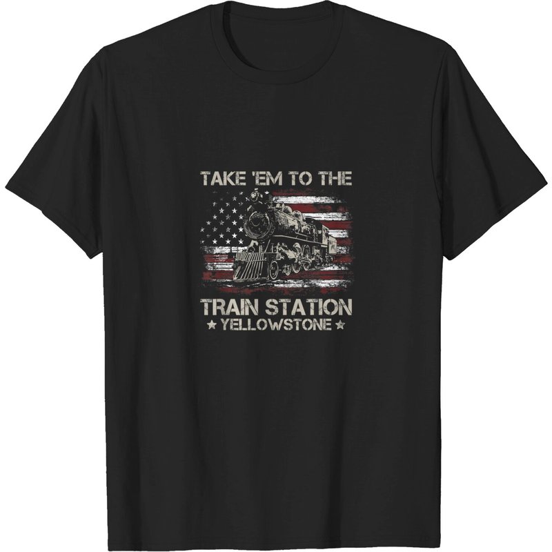 Vintage Old American Flag Take Em To The Train Station T-Shirt — Mens T Shirts