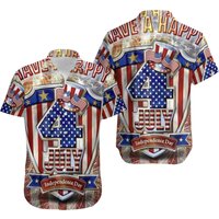 Firework Stripe Flag Hawaiian Shirt for Men