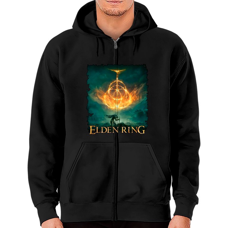 Hoodie à zip Elden Ring pour unisexe en noir — Sweats à capuche pour hommes