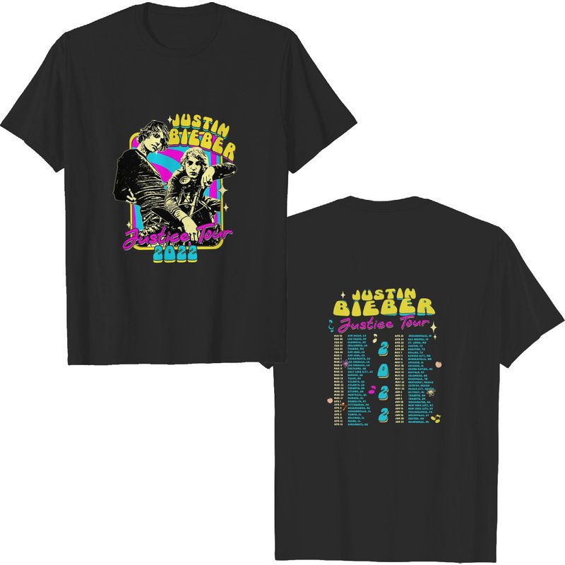 T-shirt double face Justin Bieber Justice World Tour 2022 — T-shirts pour hommes