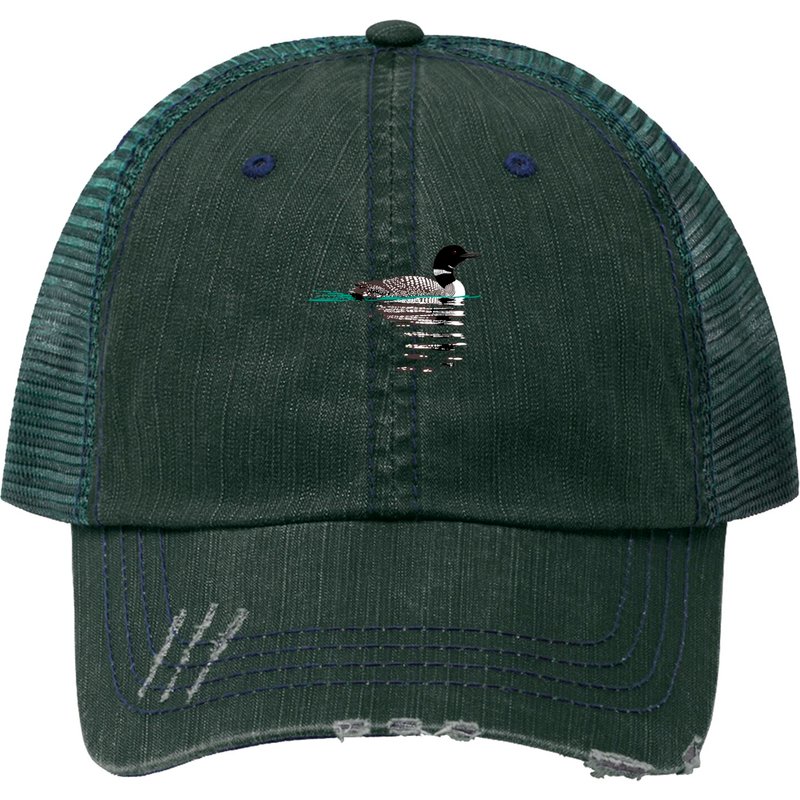 Common Loon Bird Trucker Hat in Dark Green