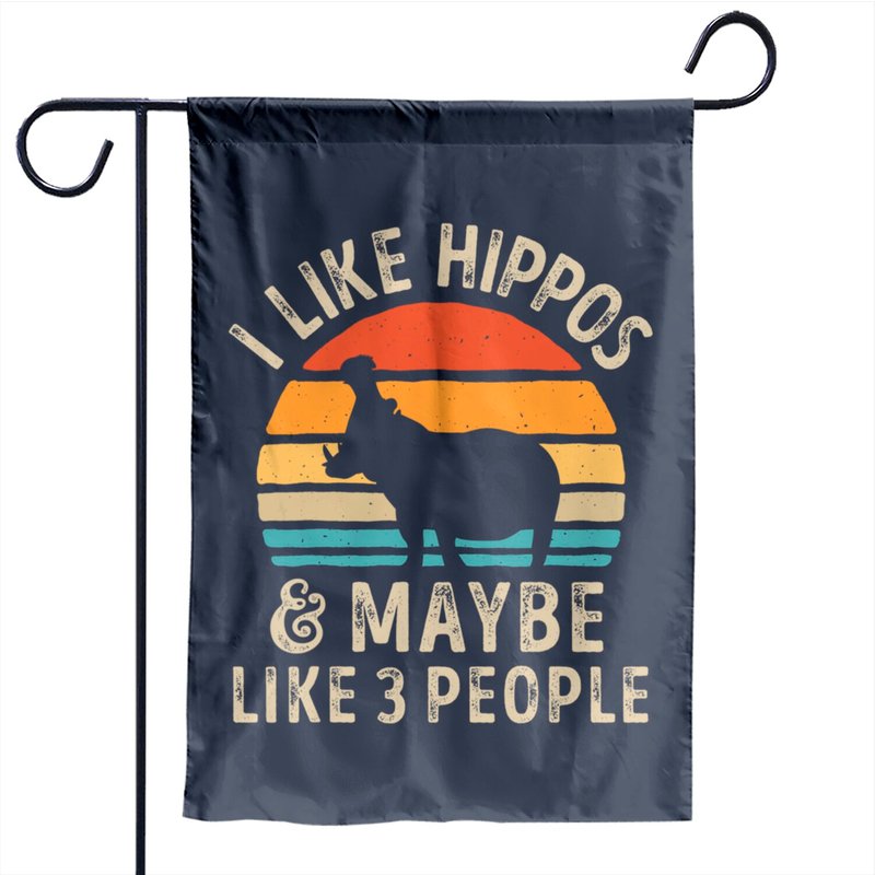 Drapeau de jardin J'aime les hippopotames et peut-être 3 personnes — Drapeaux décoratifs