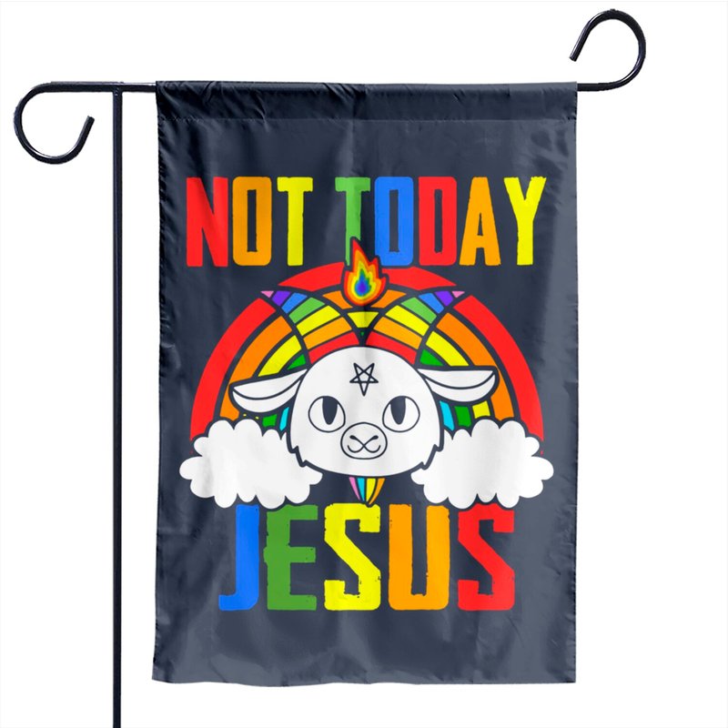 Drapeau de jardin Not Today Jesus Unicorn Satan Goat Rainbow — Drapeaux décoratifs
