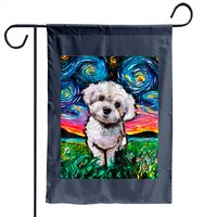 Maltipoo Starry Night White Maltese Poodle Dog Art Garden Flag — Decorative Flags