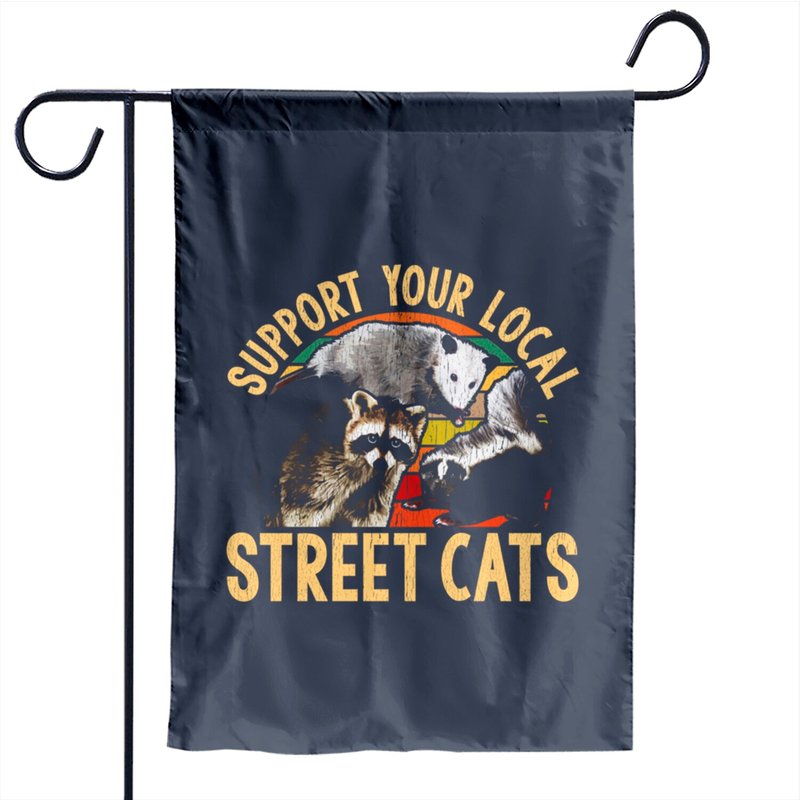 Support Local Street Cats Raccoon Skunk Garden Flag — Decorative Flags