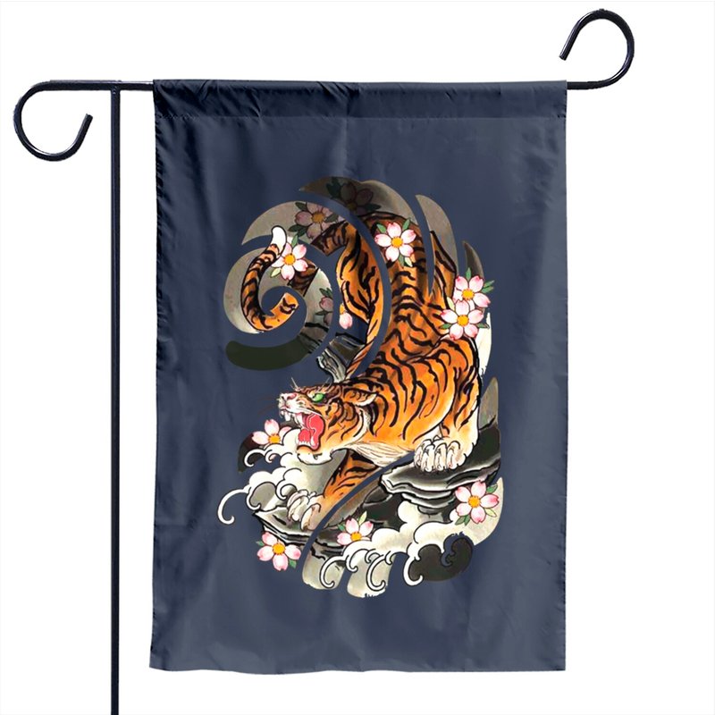 Vintage Japanese Tiger Cherry Blossom Garden Flag — Decorative Flags