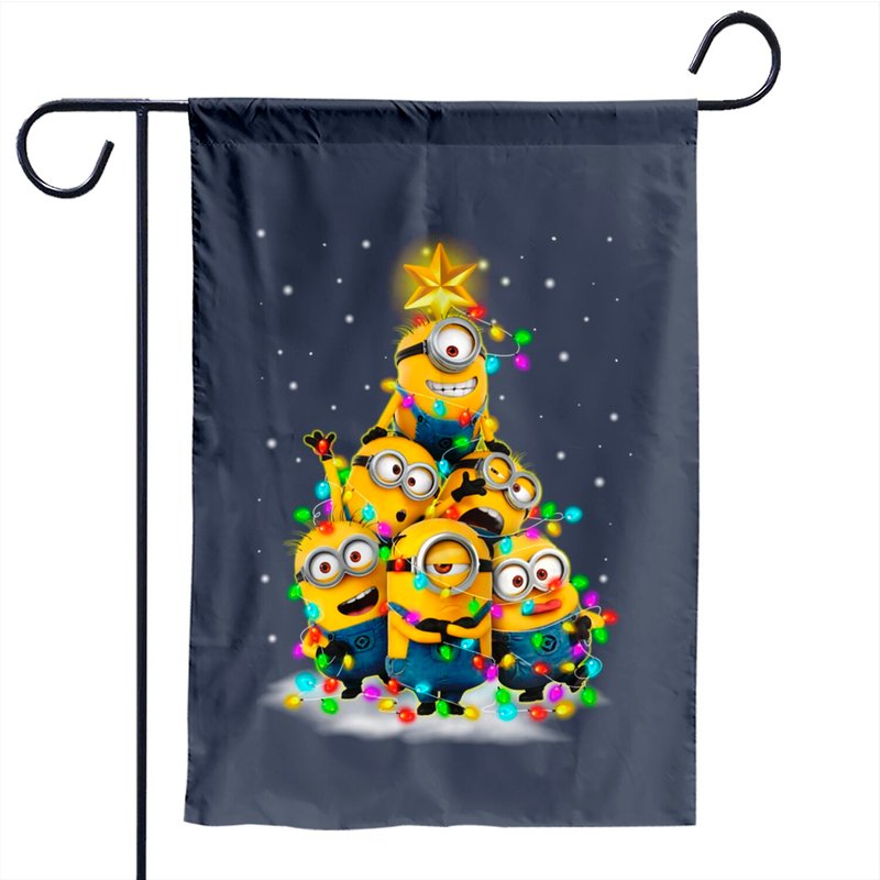 Drapeau de jardin Minions Joyeux Noël avec arbre