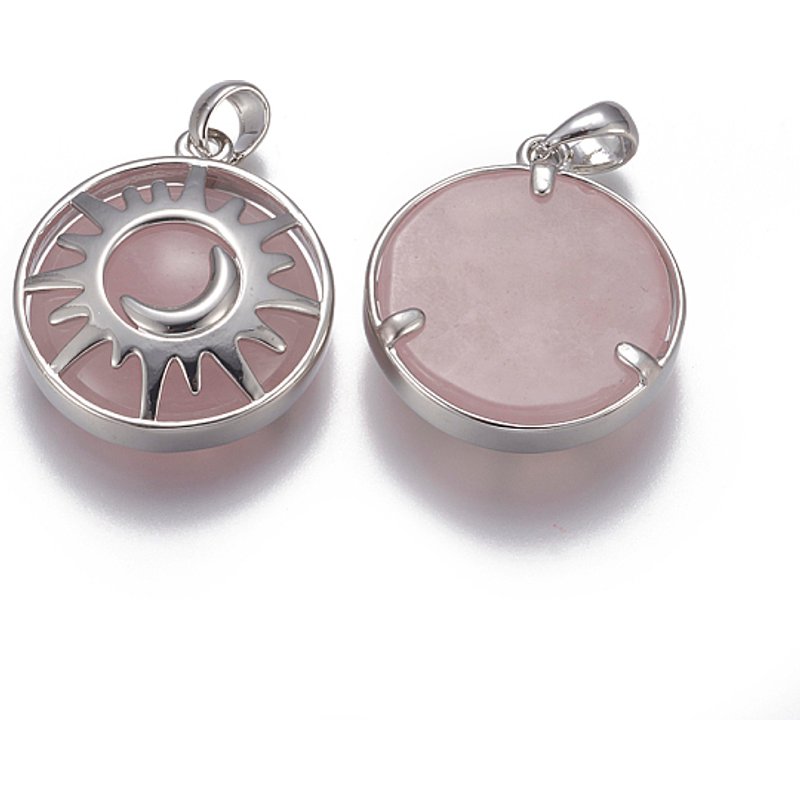 Natural Rose Quartz Pendants with Sun and Moon Charms — Charms & Pendants