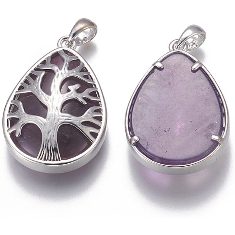 Pendants en Améthyste Naturelle en Forme de Goutte avec Charms Arbre de Vie — Breloques et pendentifs