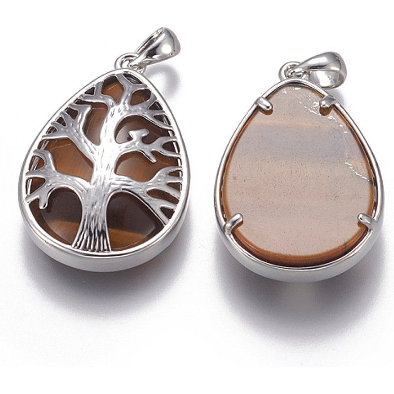 Pendentifs en Œil de Tigre en Forme de Goutte avec Charms Arbre de Vie — Breloques et pendentifs