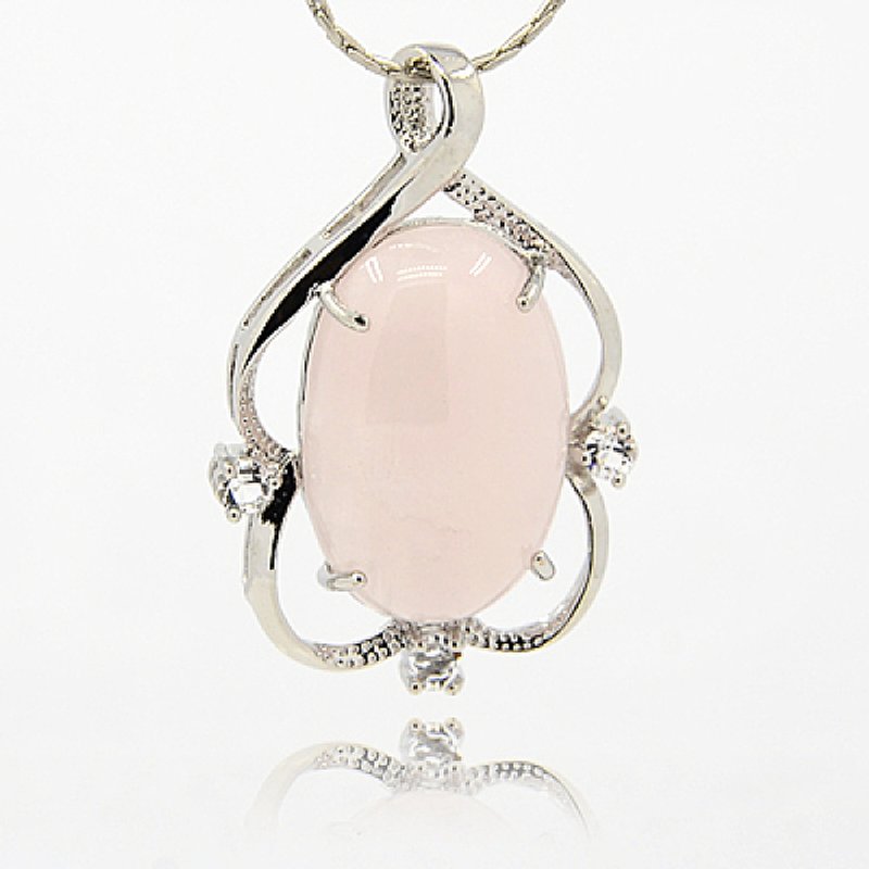 Natural Rose Quartz Oval Charms with Brass Rhinestone Findings — Charms & Pendants