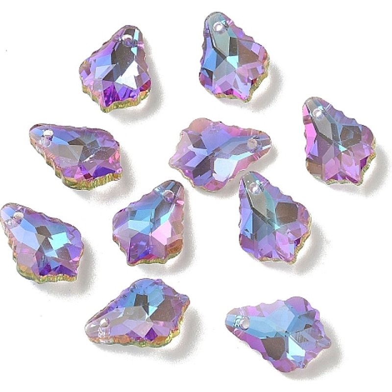 Pendentifs en verre plaqué AB, feuille facettée, violet moyen — Breloques et pendentifs