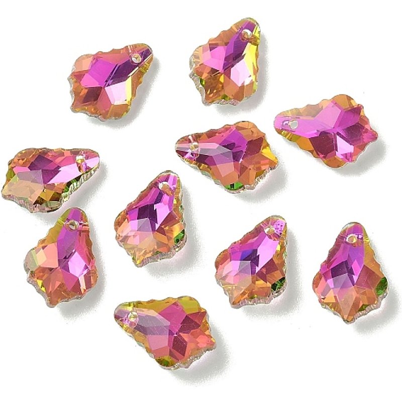 AB Color Plated Glass Pendants, Faceted Leaf, Medium Violet Red — Charms & Pendants