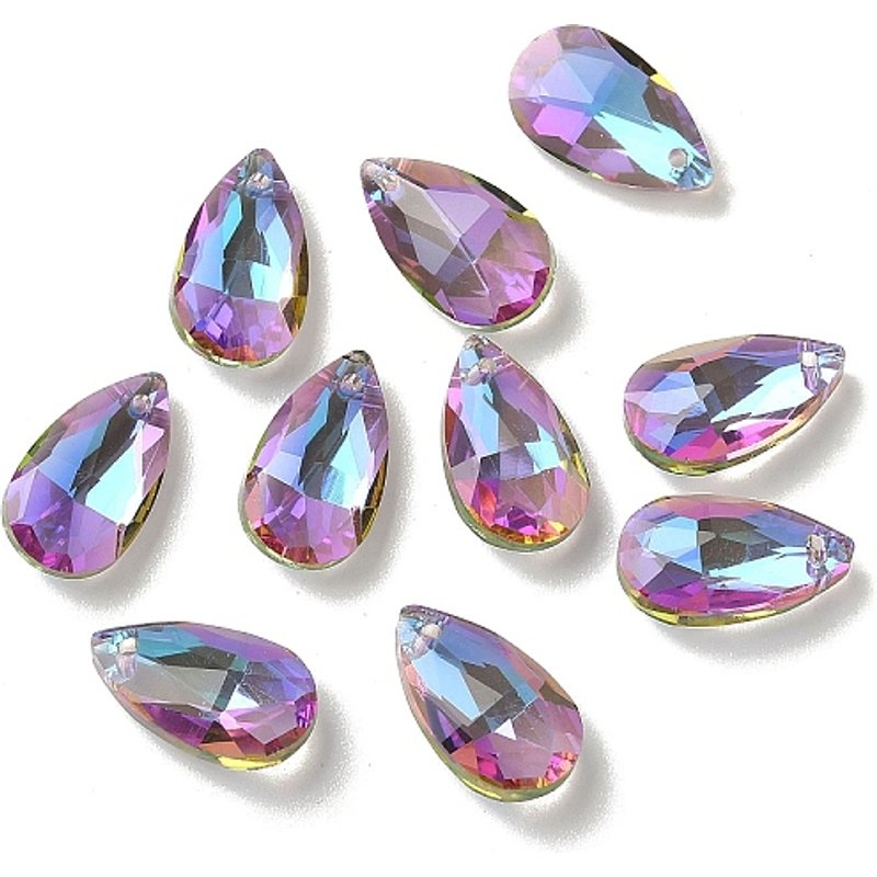 Faceted Teardrop Glass Pendants, Dark Orchid, 16x9x5mm — Charms & Pendants