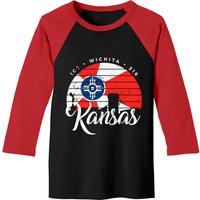 Sunset Wichita Kansas Flag Baseball Tee for Men