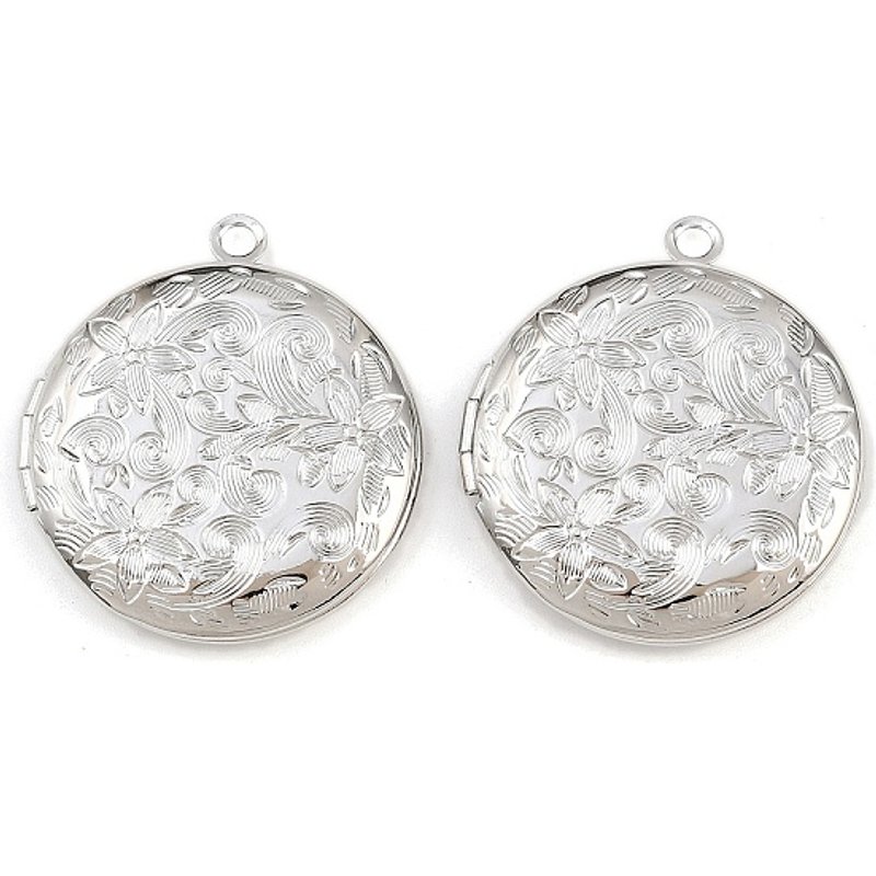 Rack Plating Brass Locket Pendants with Flower Charm — Charms & Pendants