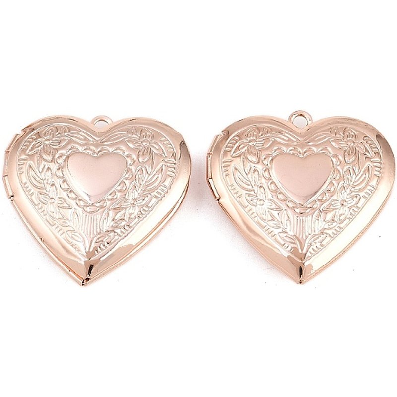 Pendentif Locket en Laiton Rack Plating en Forme de Cœur avec Fleurs en Or Rose — Breloques et pendentifs