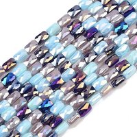 Brins de perles en verre électroplaqué, rectangle, facetté, bleu ciel clair — Perles à bijoux